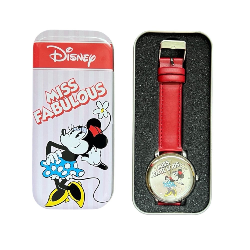 Disney 2008 Minnie Mouse Miss Fabulous Wrist Watch Leather Strap 3222561 New